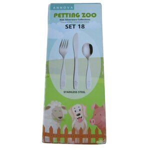 Annova Petting Zoo Kids Silverware Set 18 pc Cat Rabbit Dog New Stainless